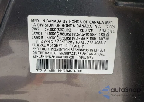 2010 Acura Mdx Technology Package z USA, uszkodzony, nr VIN 2HNYD2H44AH501720